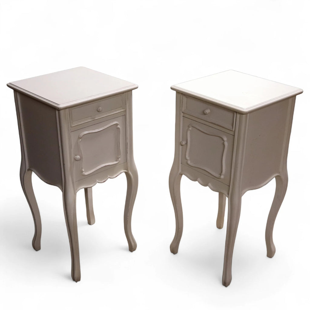 Pair Of Vintage White Painted French Provincial Country Style Bedside Cabinets