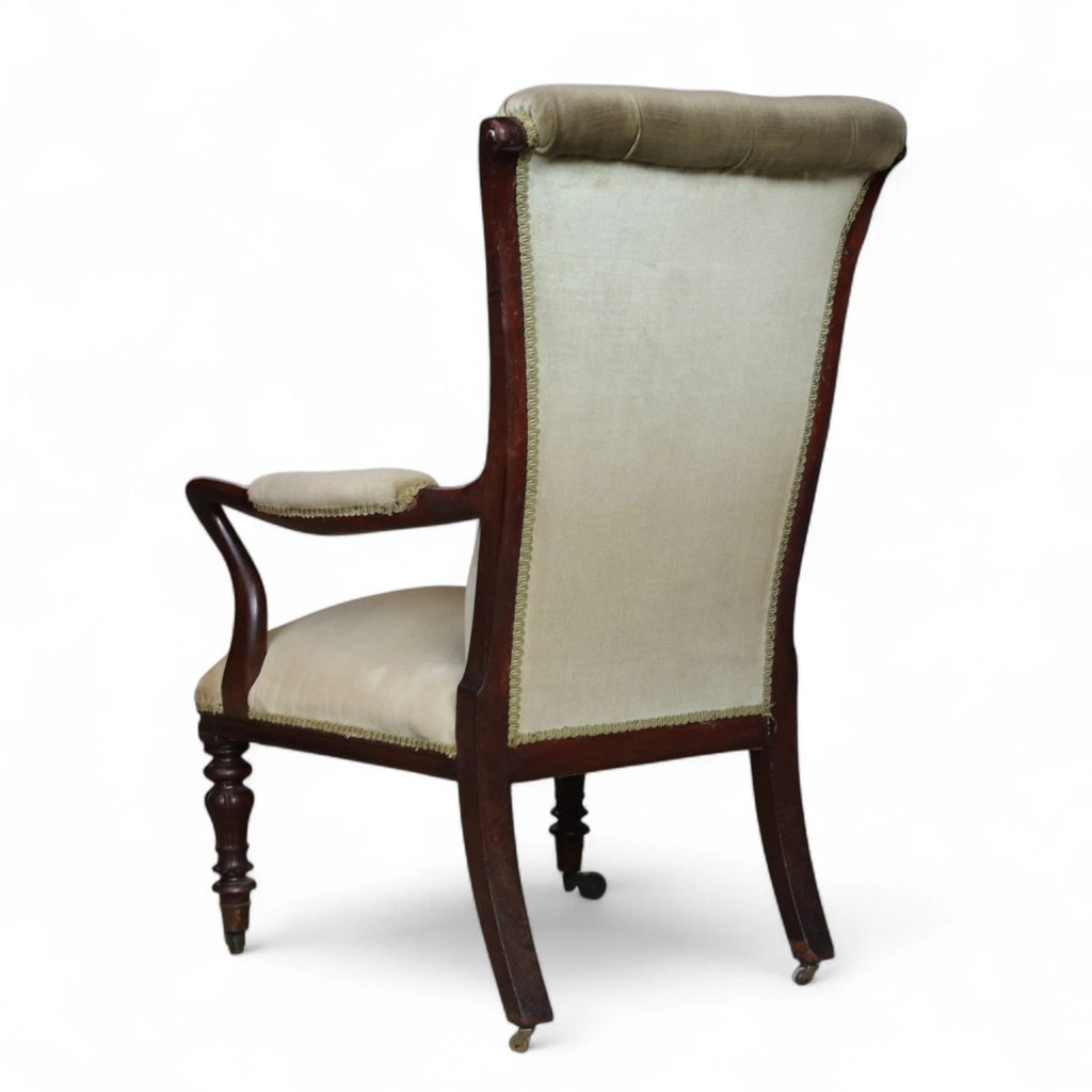 Antique Victorian Scroll Back Armchair  Mahogany Button Back Library Chair 19thC