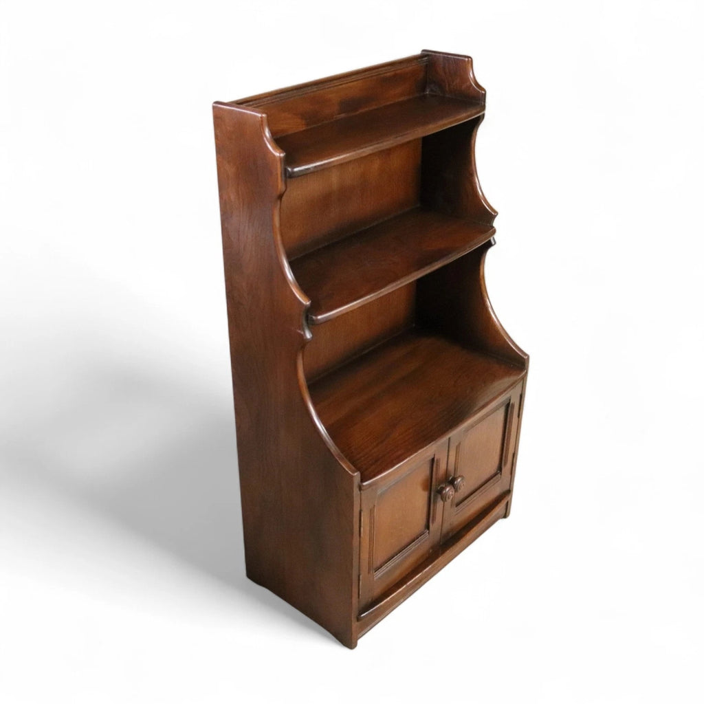 Vintage Ercol Elm Waterfall Open Bookcase - Blue Label