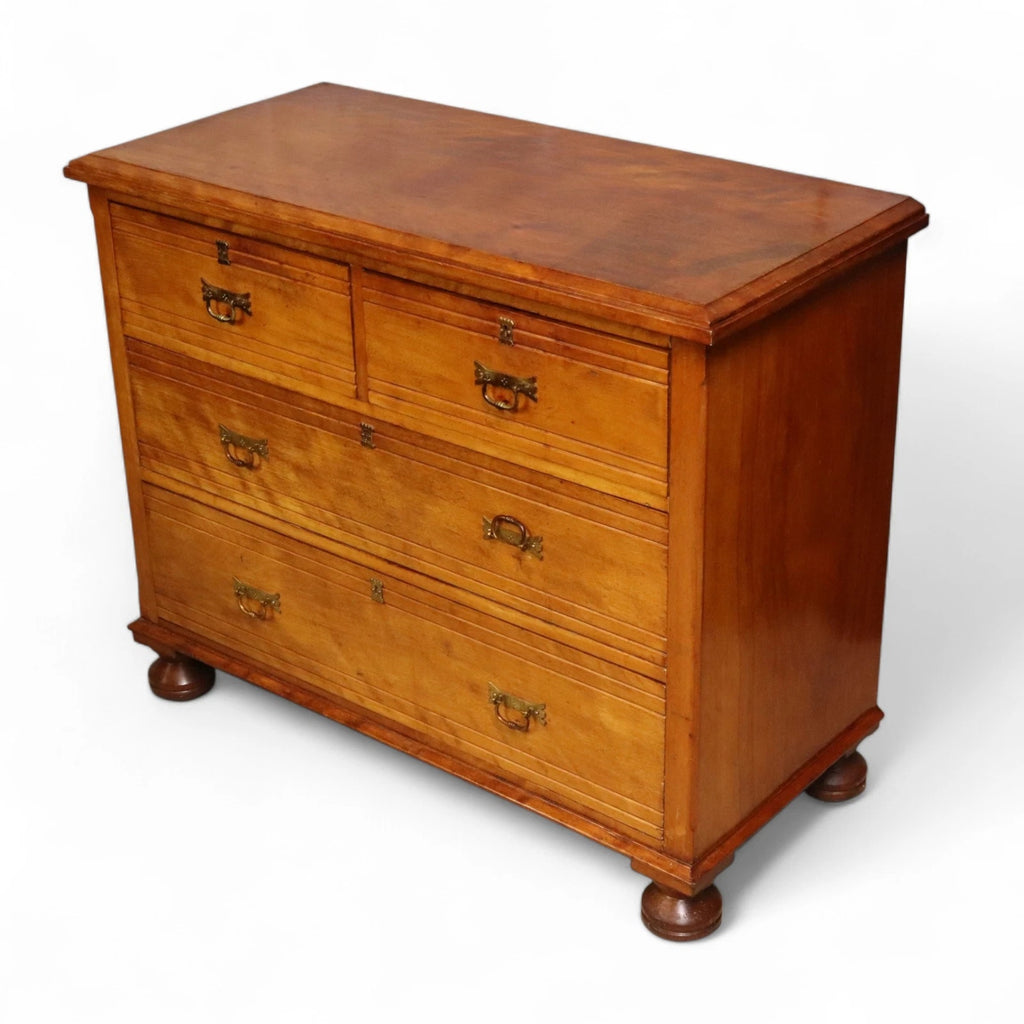 Antique Edwardian Satin Walnut Chest Of Drawers