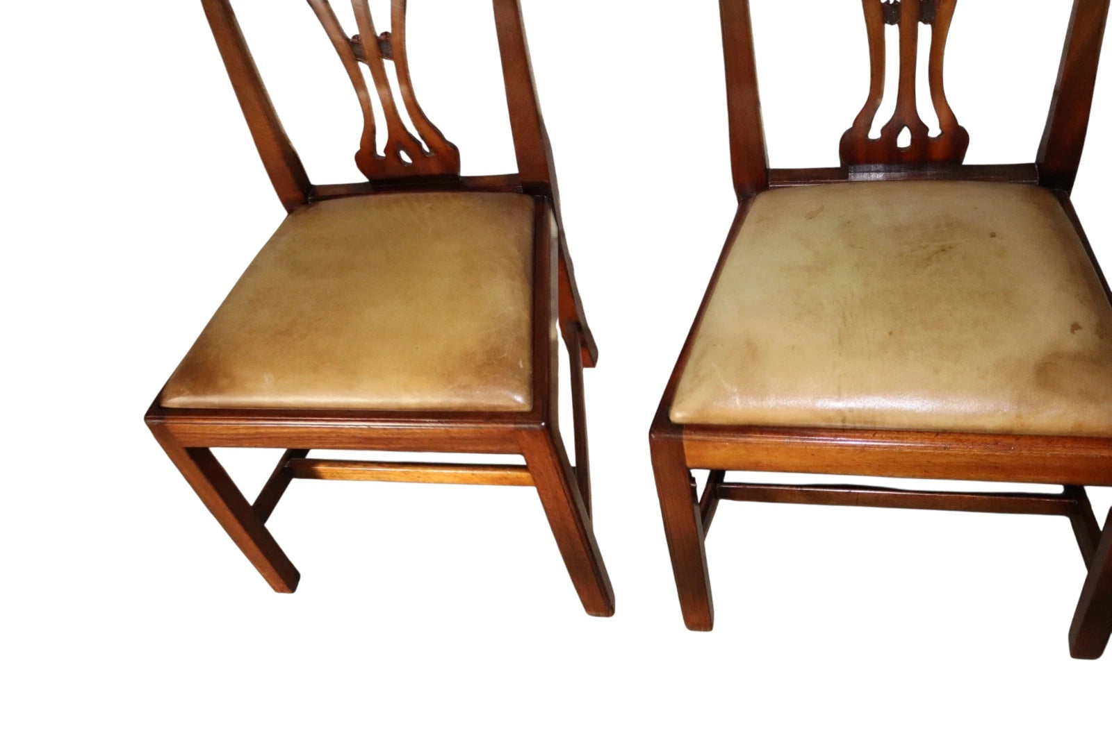 Set of 6 Chippendale Style Mahogany Leather Seat Dining Chairs