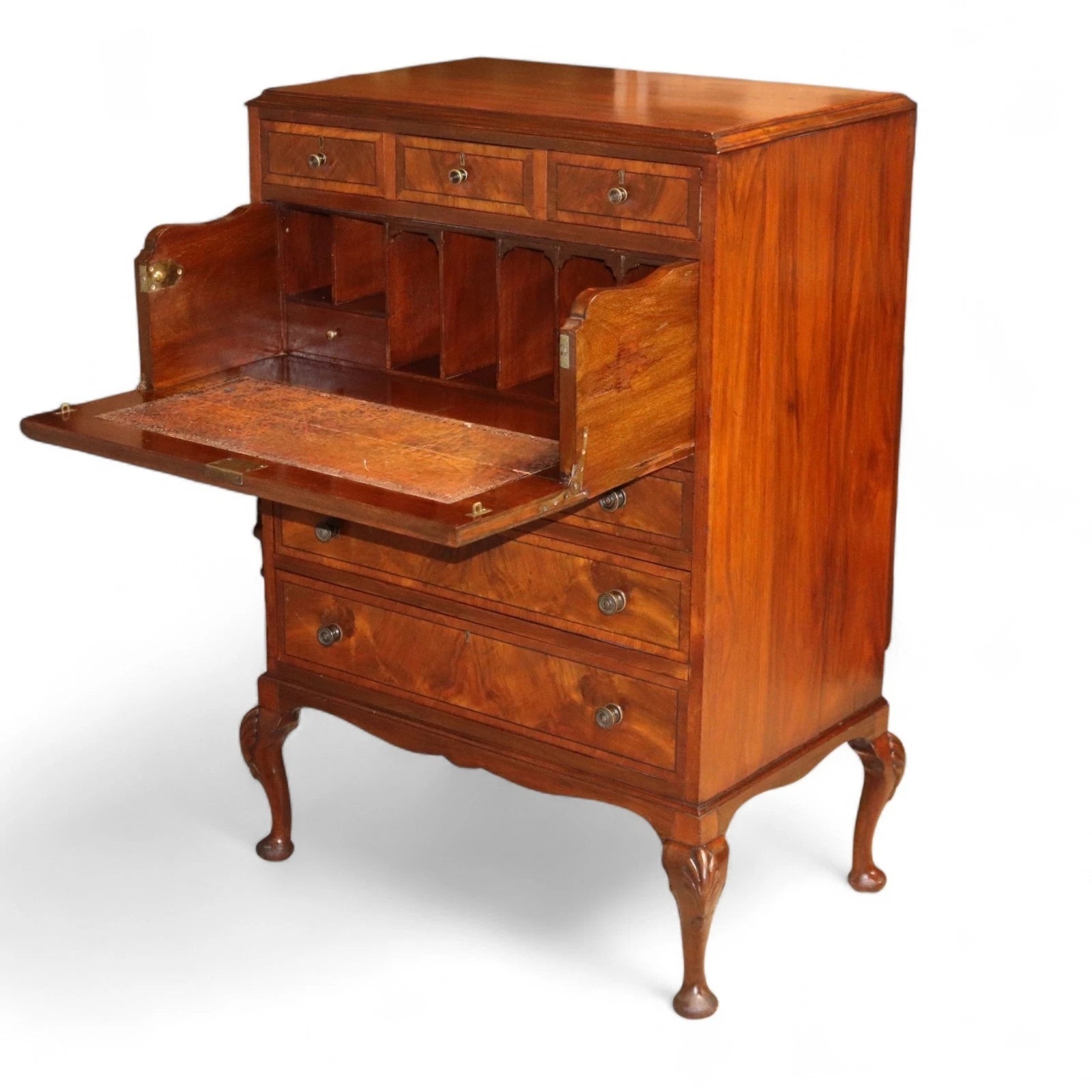 19thC Walnut Secretaire Chest George II Style Bureau Desk Antique Drawers