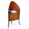 Antique Mahogany Georgian Corner Washstand with Blue & White Ceramic Basin
