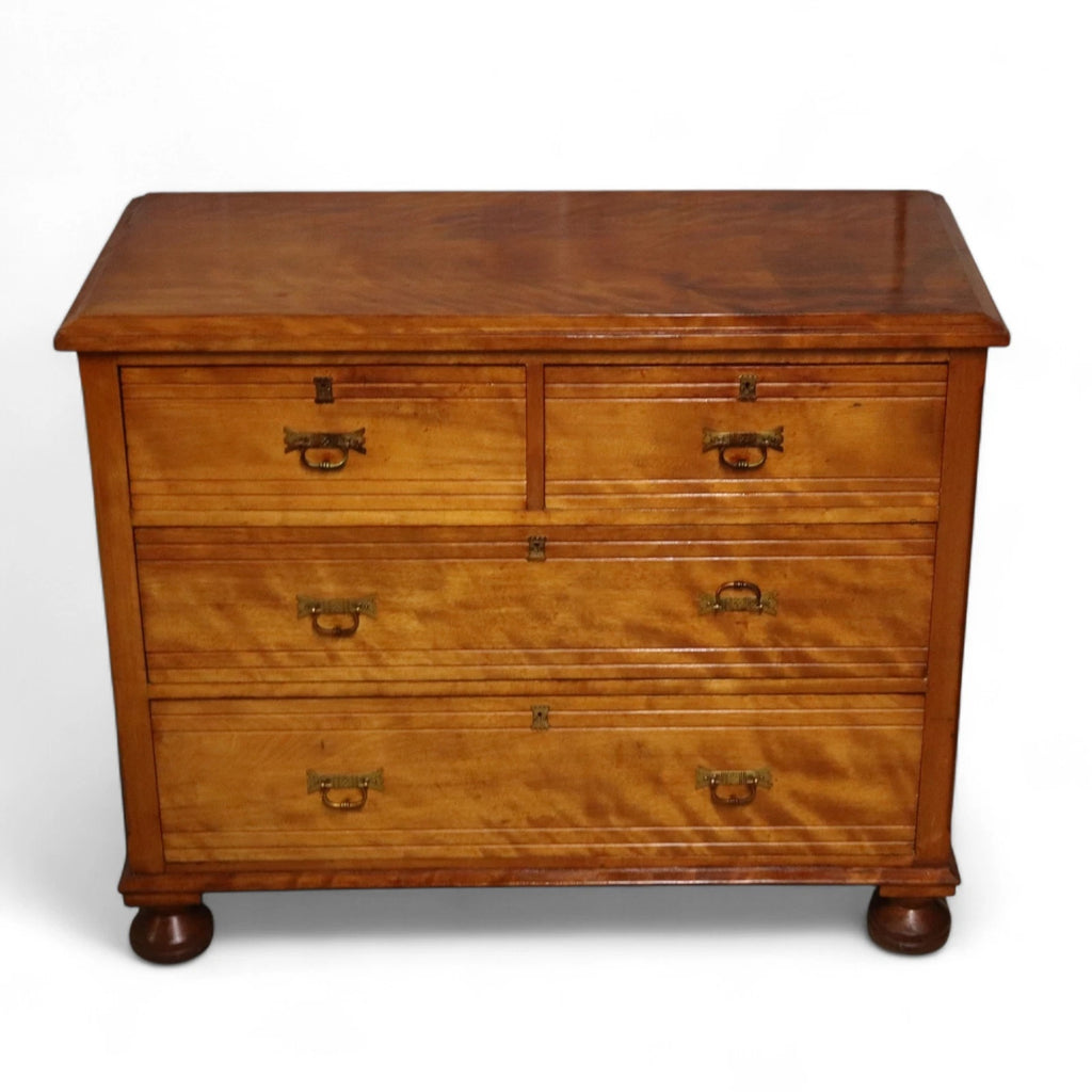 Antique Edwardian Satin Walnut Chest Of Drawers