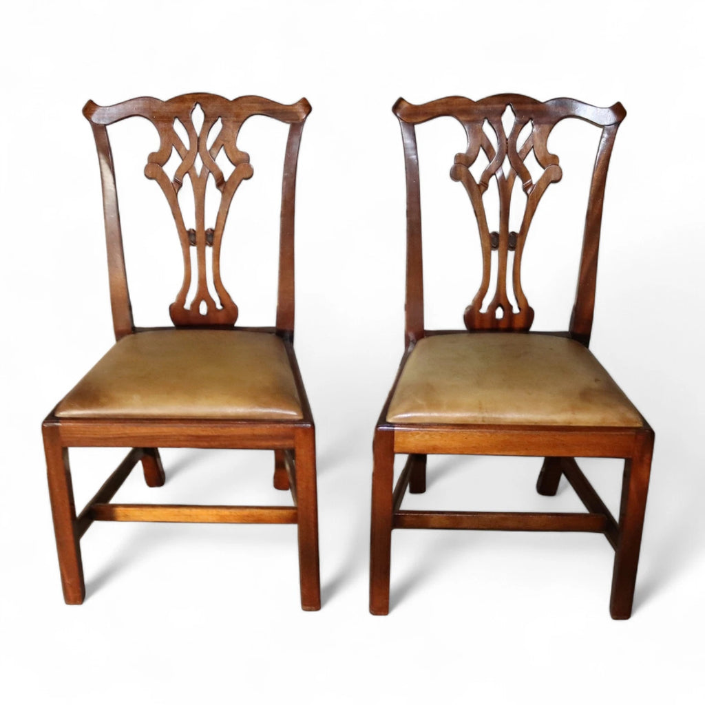 Set of 6 Chippendale Style Mahogany Leather Seat Dining Chairs