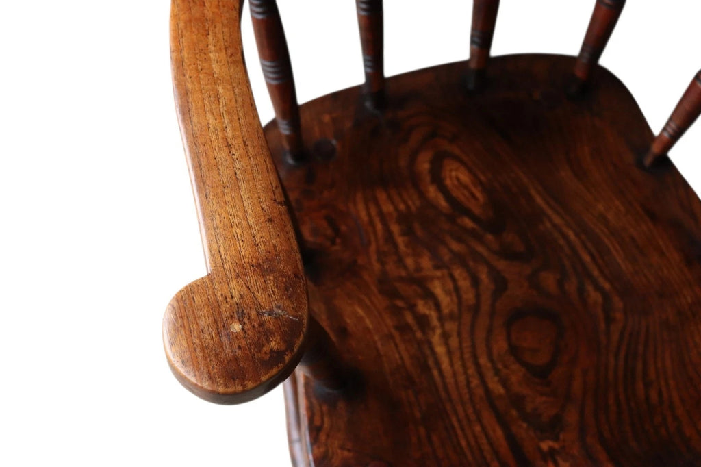 Victorian Smoker’s Bow Chair c.1880 - Elm & Beech - Captains Chair