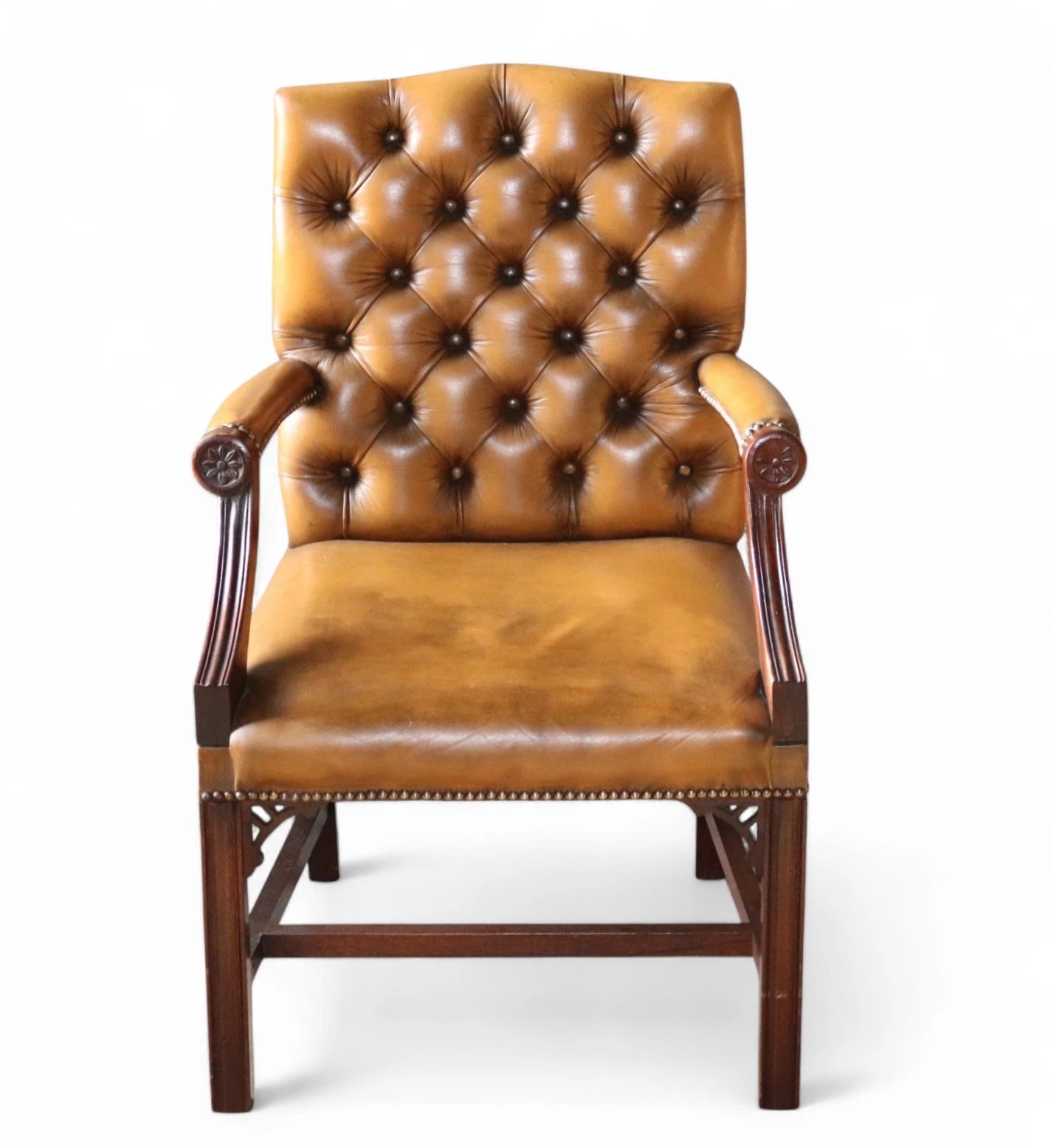 Vintage Tan Leather Gainsborough Georgian Style Chesterfield Chair / Armchair