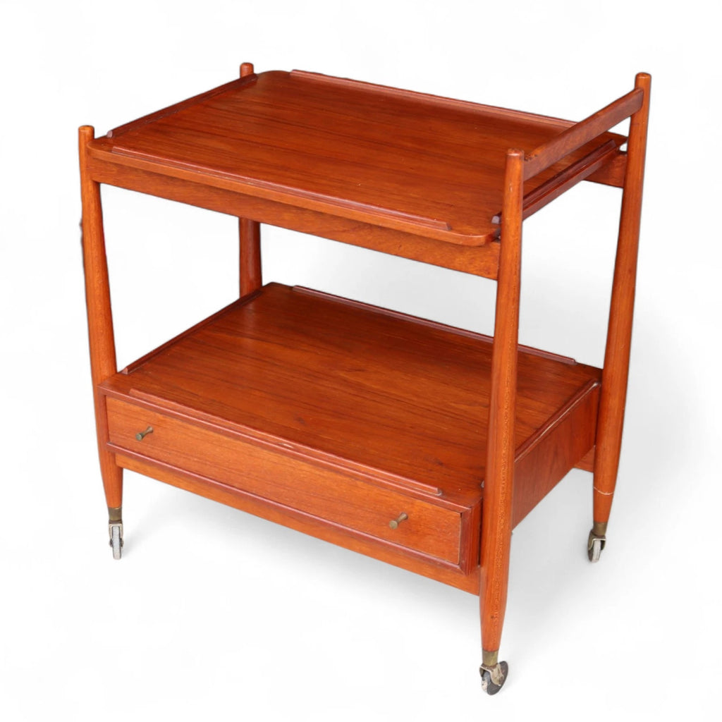 Mid Century White & Newton Teak 2 Tier Serving/Cocktail Trolley