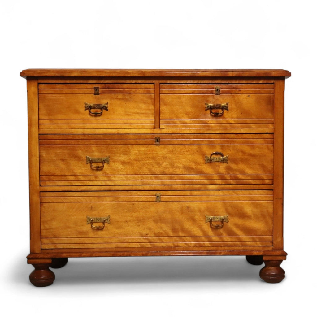 Antique Edwardian Satin Walnut Chest Of Drawers