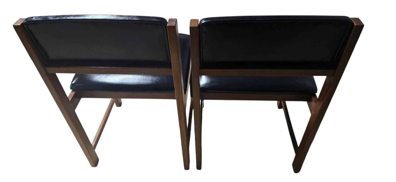 Set of 4 Mid Century Teak Dining Chairs - Pivoting Tilt Back - Black Vinyl MCM