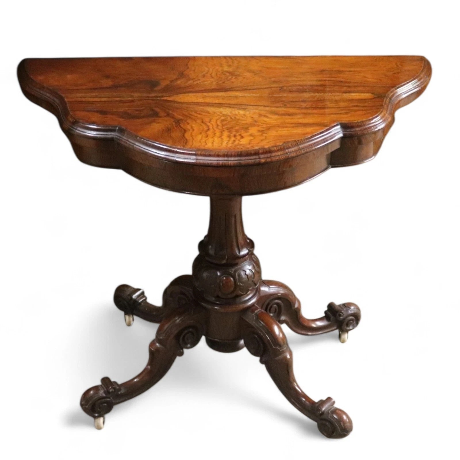 Victorian Antique Rosewood Card Table 19thC Fold Over Swivel Games Table