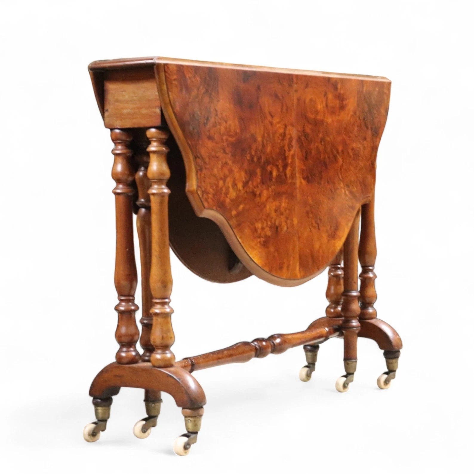 Victorian Burr Walnut Sutherland Table 19th Century Antique Drop Leaf Table