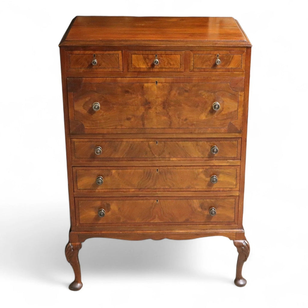 19thC Walnut Secretaire Chest George II Style Bureau Desk Antique Drawers