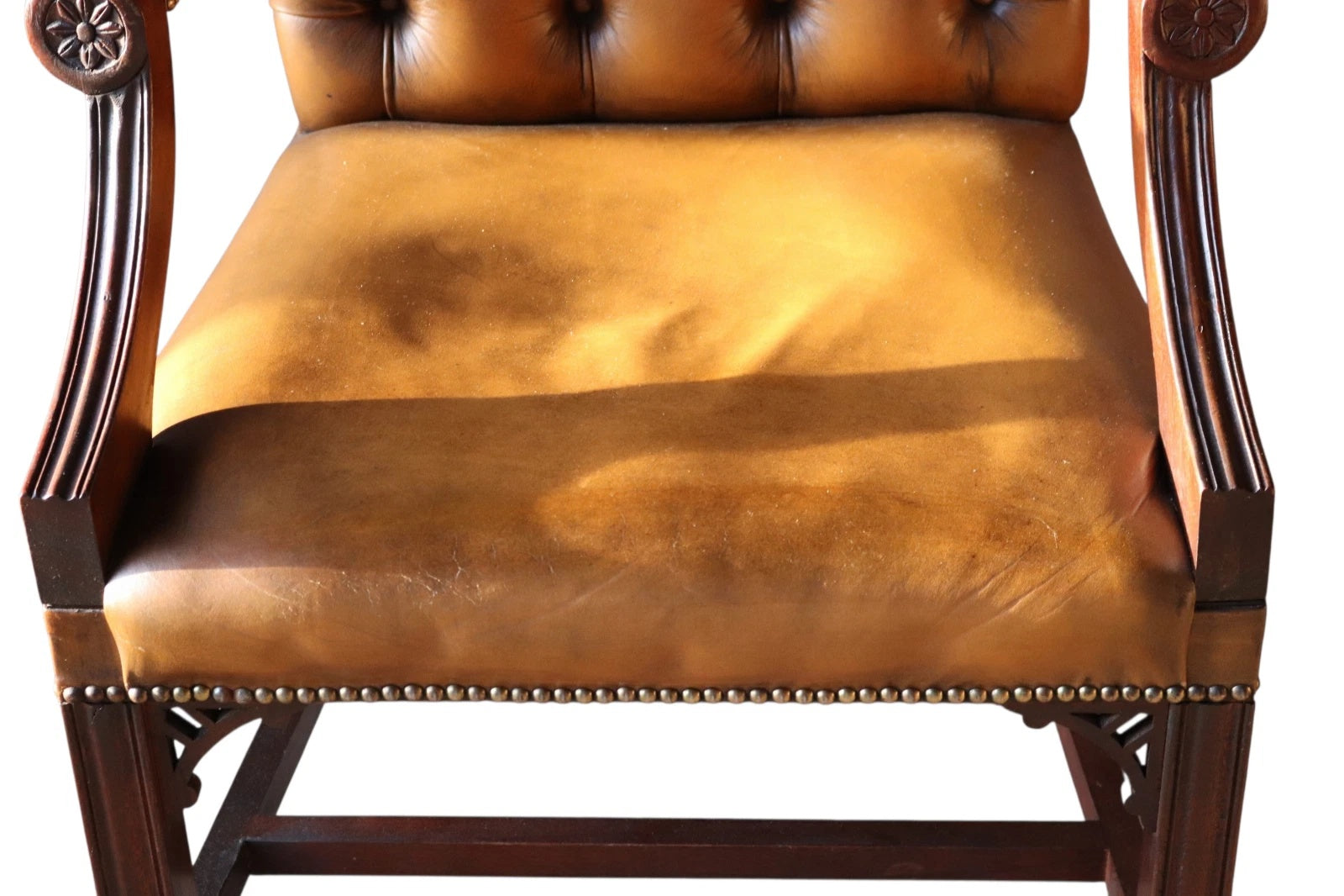 Vintage Tan Leather Gainsborough Georgian Style Chesterfield Chair / Armchair