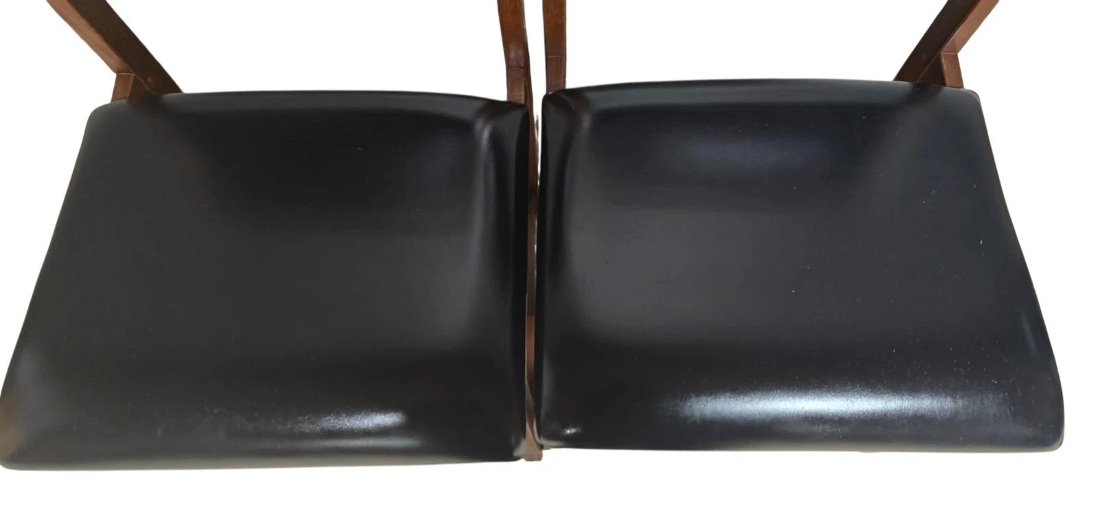 Set of 4 Mid Century Teak Dining Chairs - Pivoting Tilt Back - Black Vinyl MCM