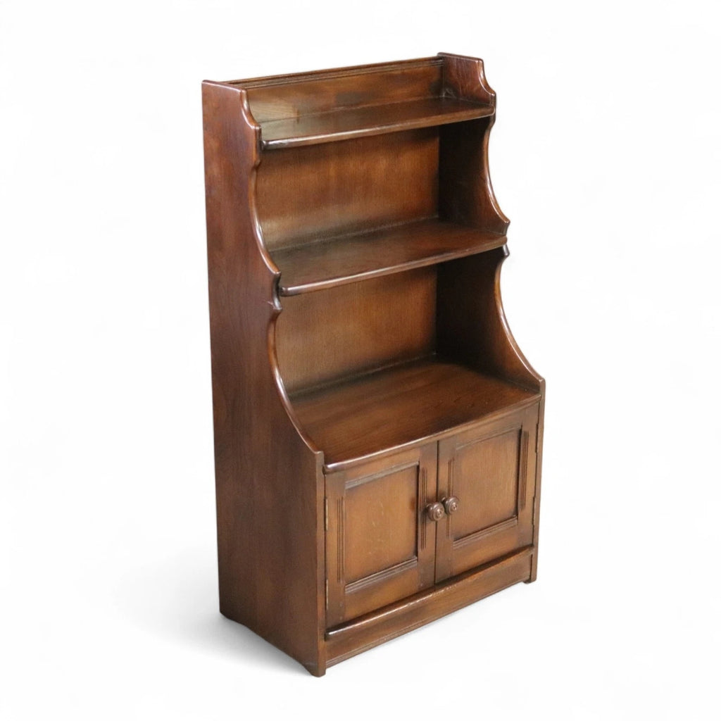 Vintage Ercol Elm Waterfall Open Bookcase - Blue Label