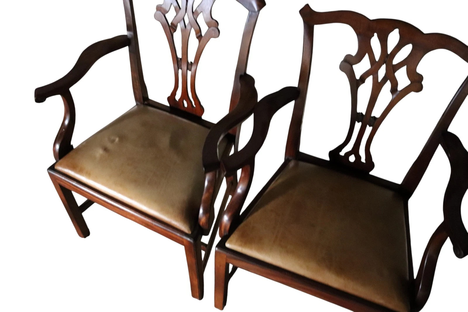 Set of 6 Chippendale Style Mahogany Leather Seat Dining Chairs
