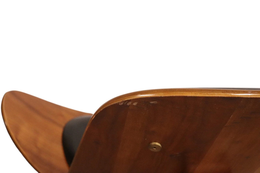 Mid Century Modern Walnut & Black Vinyl Shell Chair - Hans J. Wegner STYLE