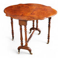 Victorian Burr Walnut Sutherland Table 19th Century Antique Drop Leaf Table