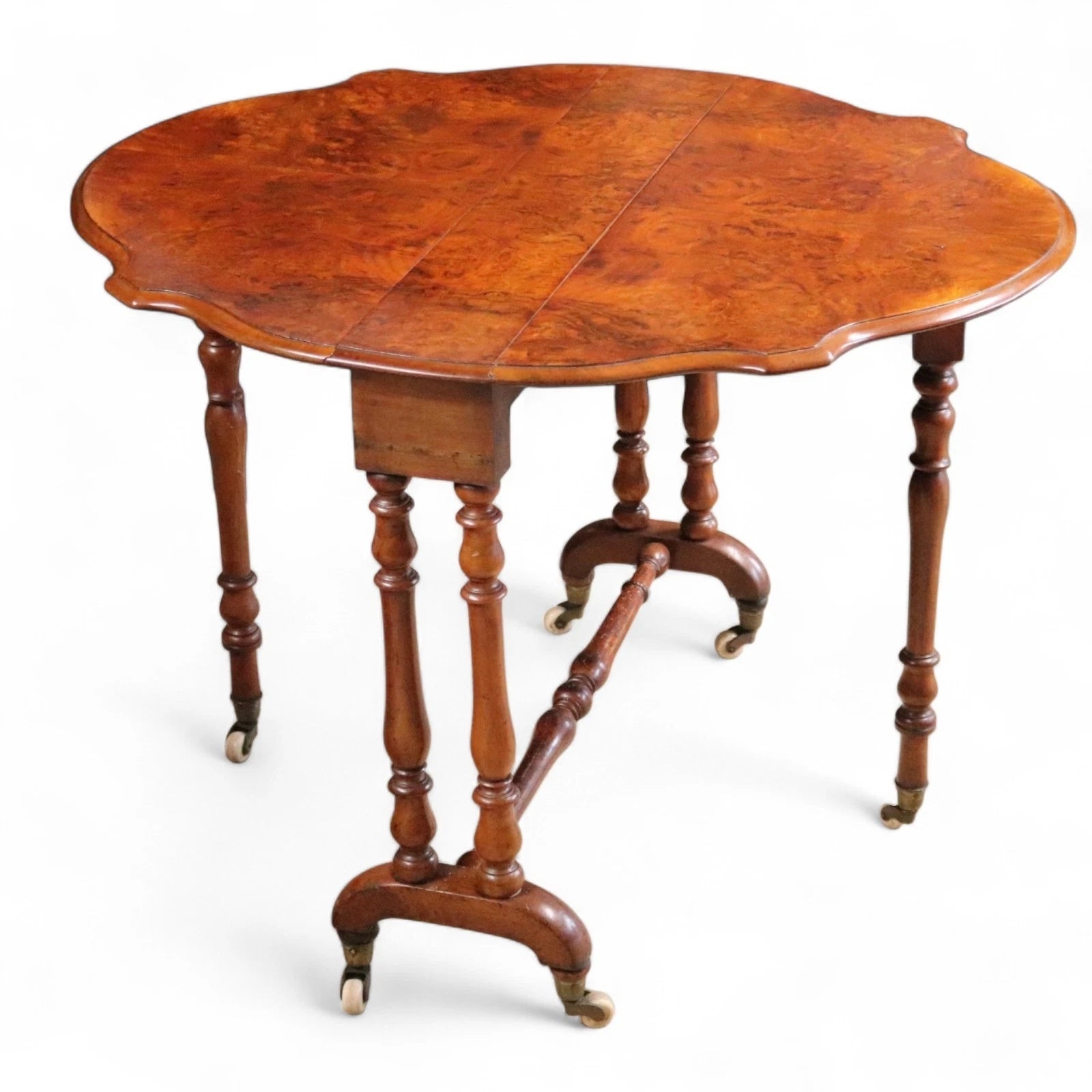 Victorian Burr Walnut Sutherland Table 19th Century Antique Drop Leaf Table