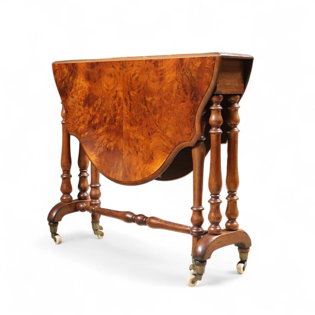 Victorian Burr Walnut Sutherland Table 19th Century Antique Drop Leaf Table