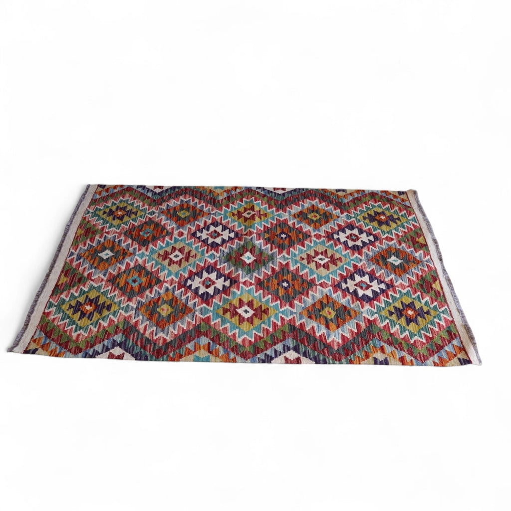 Vintage Chobi Kilim Geometric multi coloured Rug