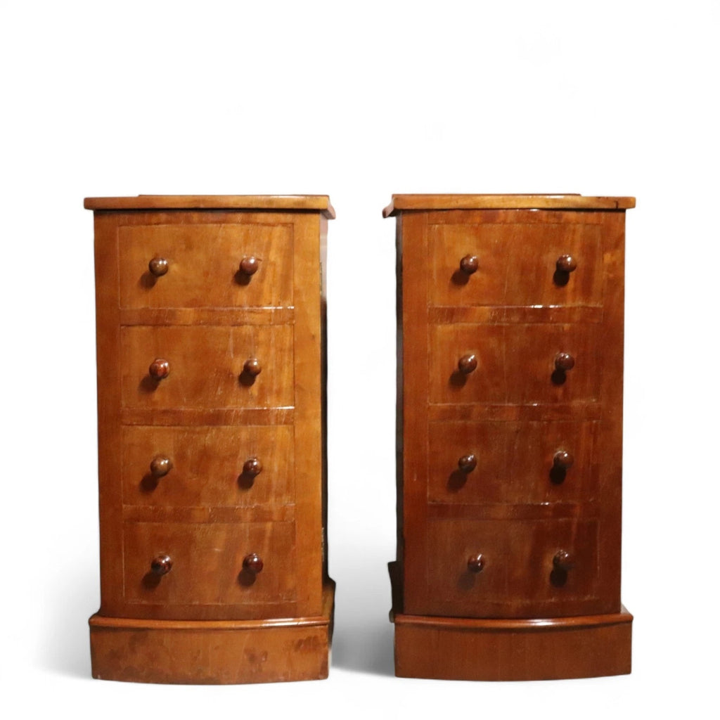 Pair of Vintage Victorian Style Walnut Bow Front Bedside Cupboards / Cabinets