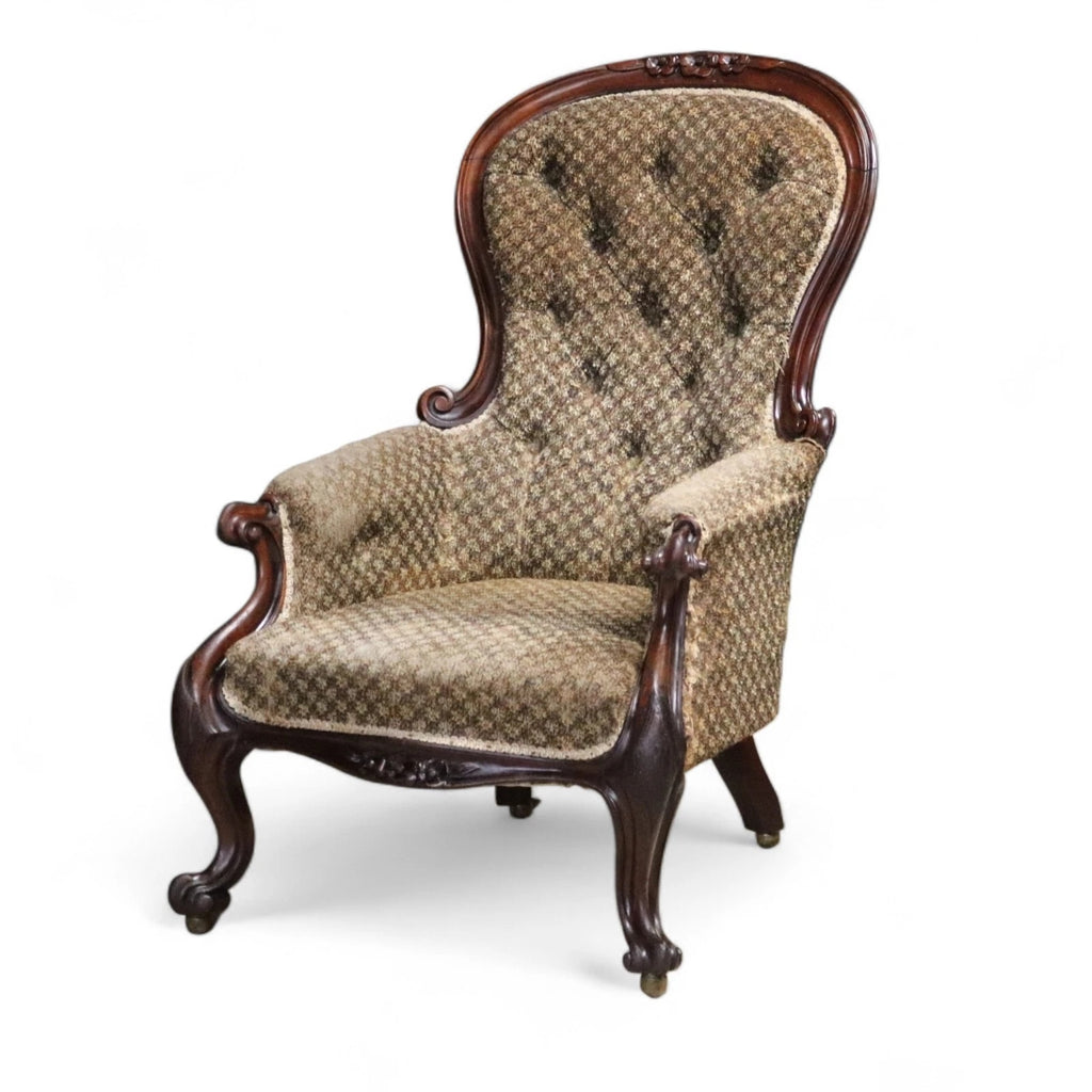 Victorian Antique Mahogany Spoon Back Armchair / Library Chair