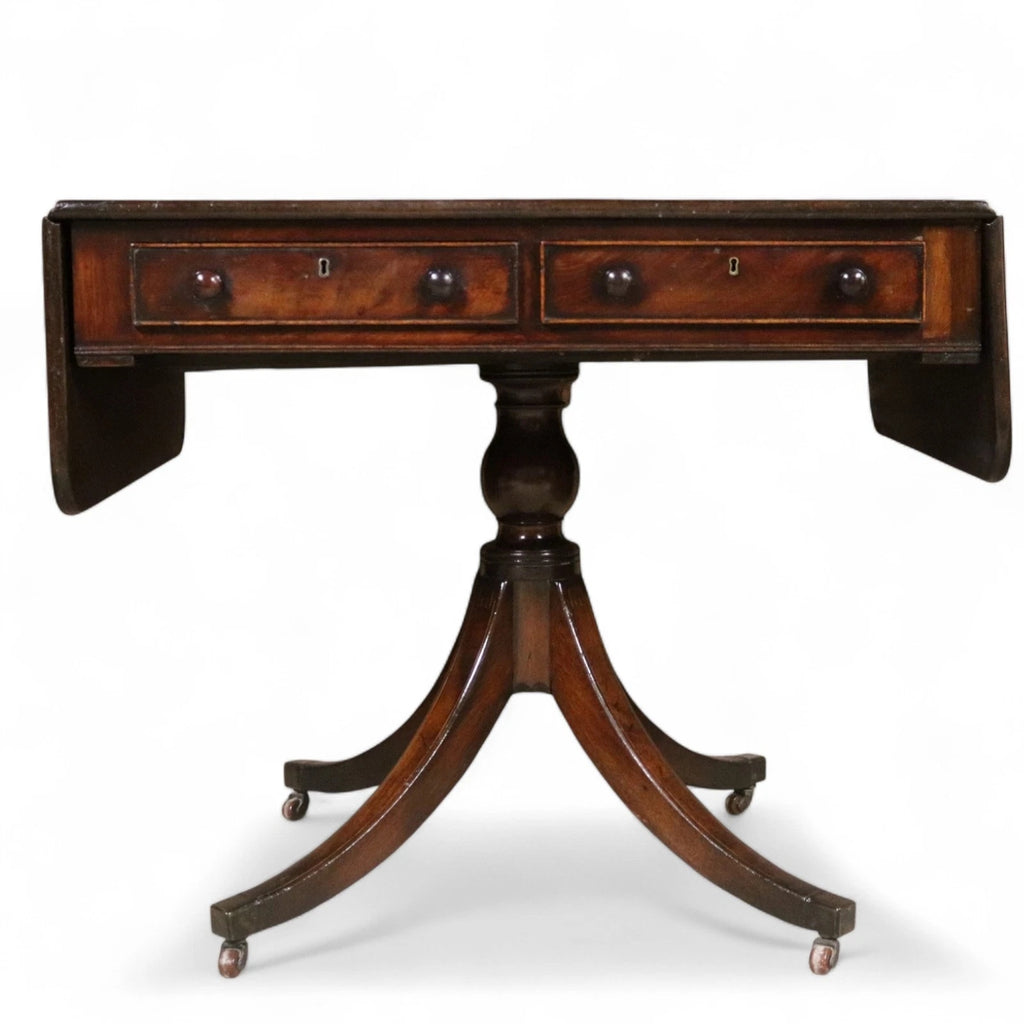 Antique Regency Mahogany Drop Leaf Pedestal Table Console / Sofa Table c1820