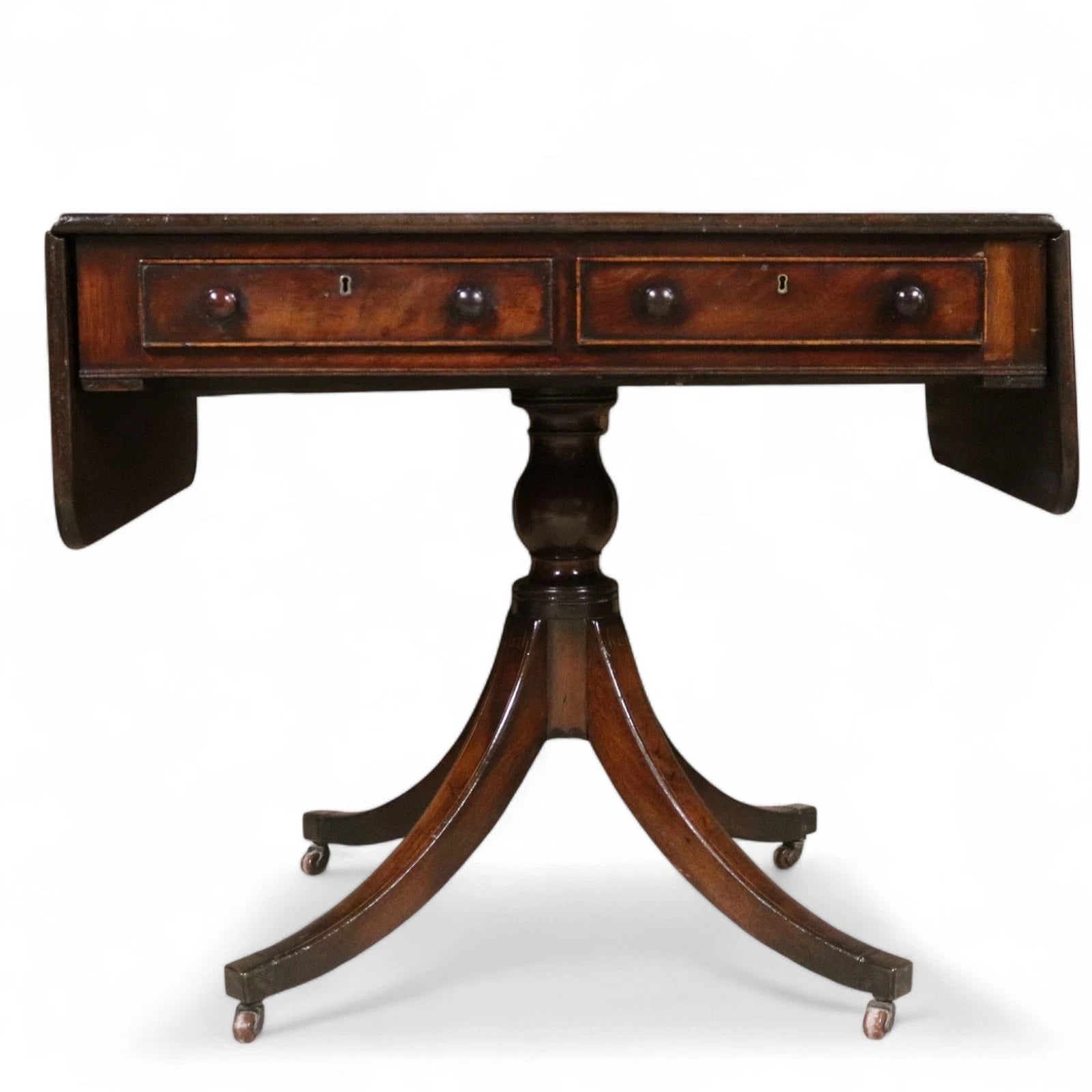Antique Regency Mahogany Drop Leaf Pedestal Table Console / Sofa Table c1820