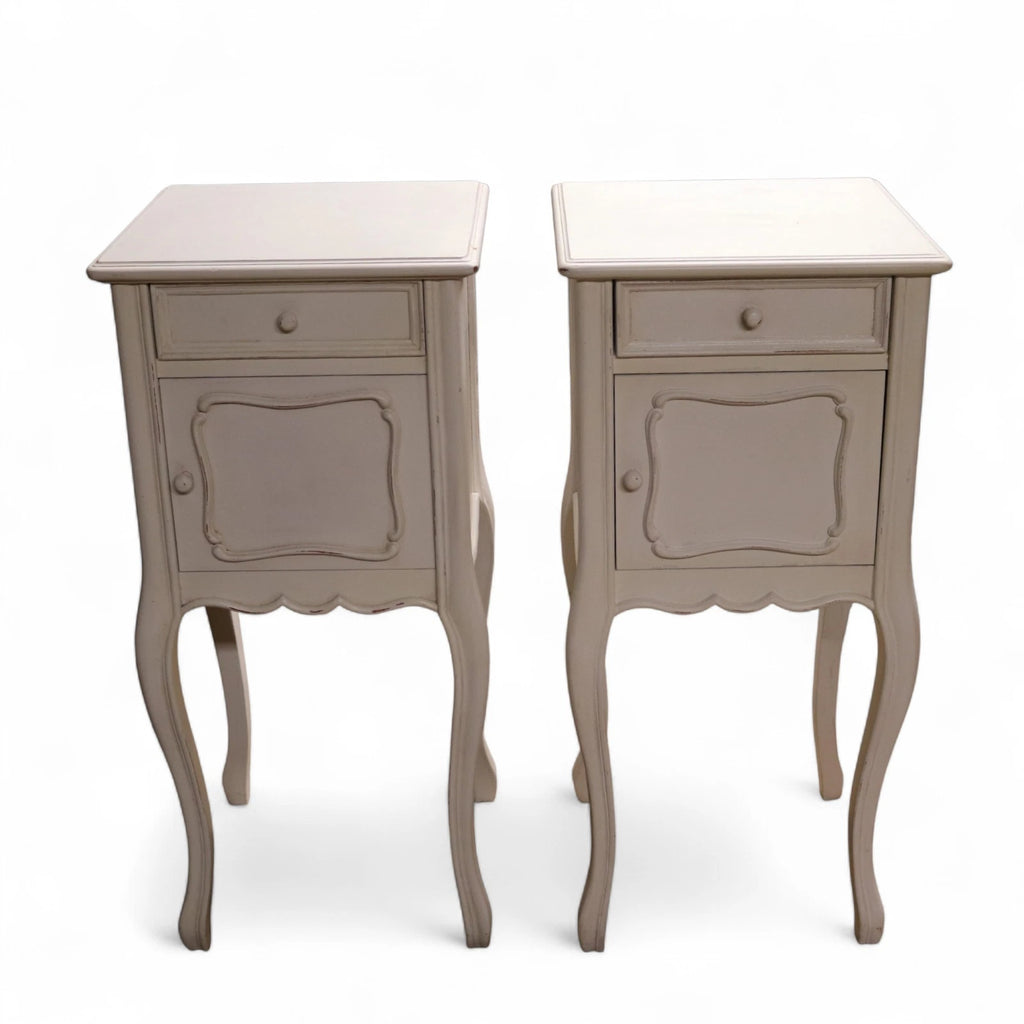 Pair Of Vintage White Painted French Provincial Country Style Bedside Cabinets