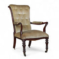 Antique Victorian Scroll Back Armchair  Mahogany Button Back Library Chair 19thC