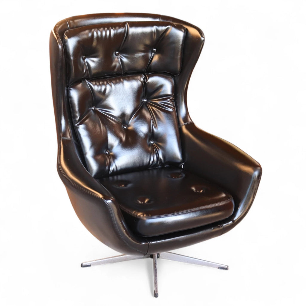 Mid Century Black Faux Leather Egg Chair Swivel Armchair