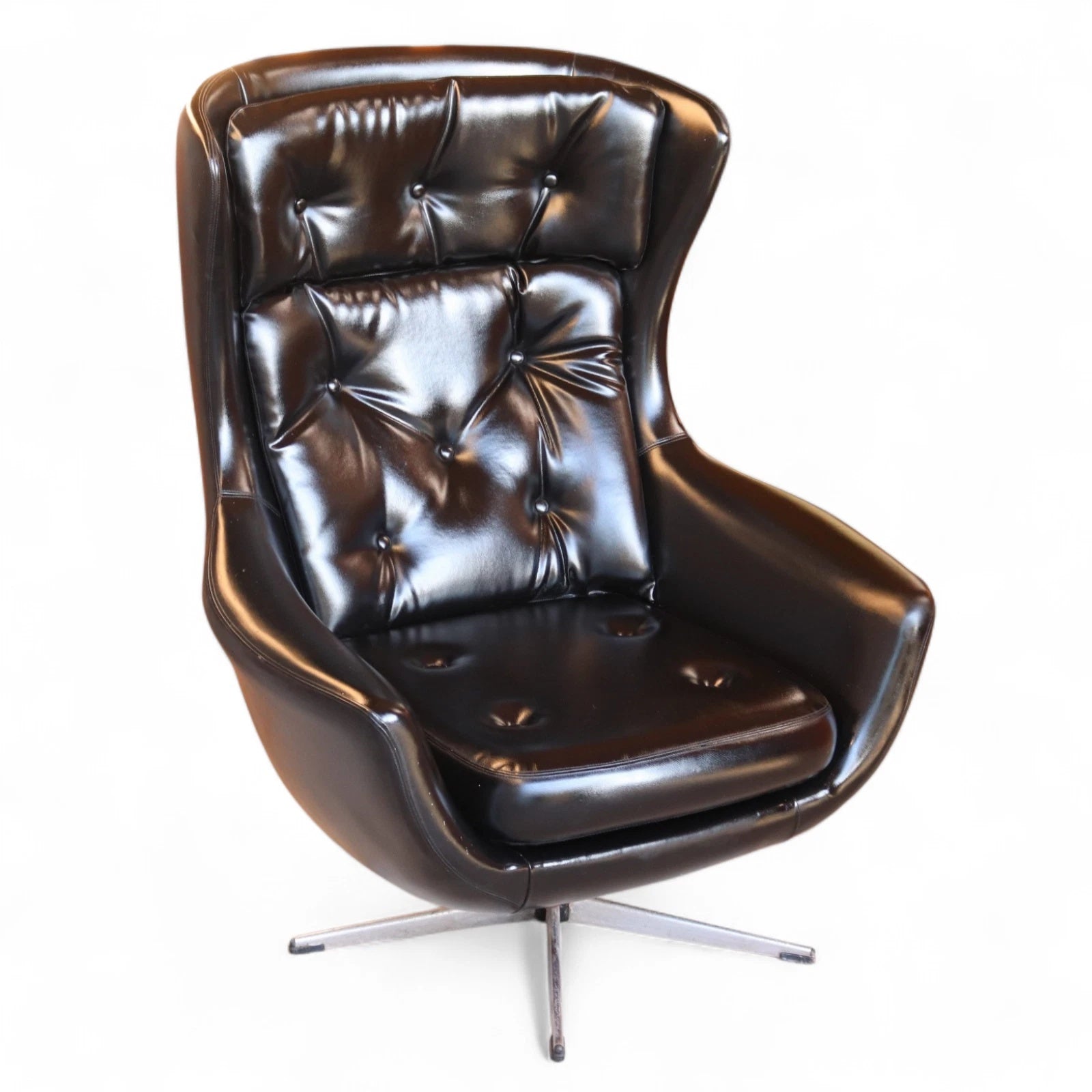 Mid Century Black Faux Leather Egg Chair Swivel Armchair