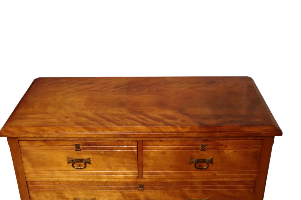 Antique Edwardian Satin Walnut Chest Of Drawers