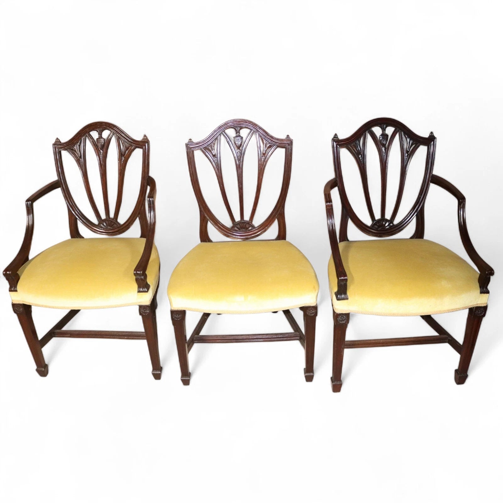 Set of 6 Antique Mahogany Sheraton Style Shield Back Dining Chairs