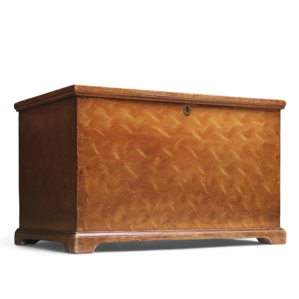 Antique Scumbled Pine Blanket Box - Early 20th Century Grain Painted Chest