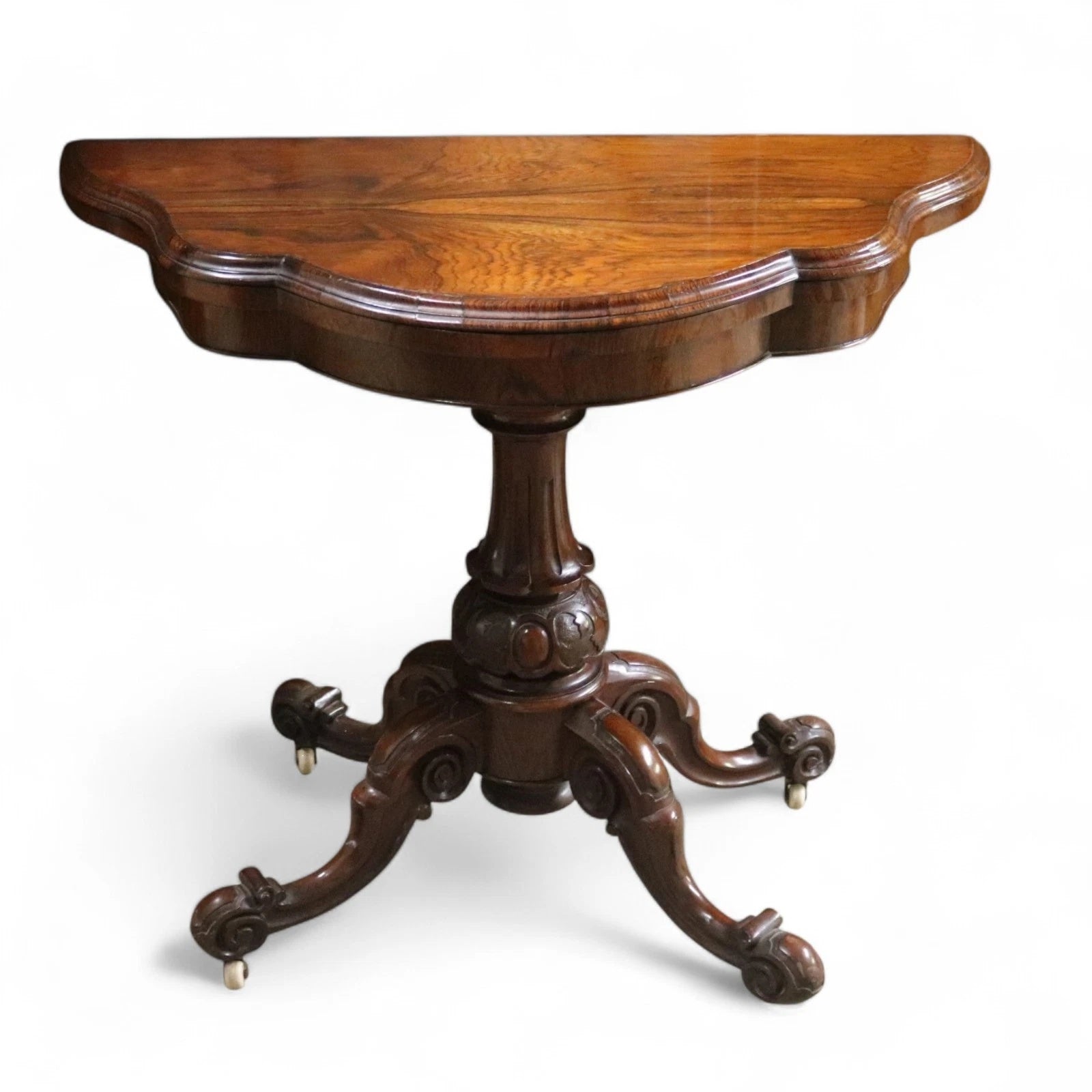 Victorian Antique Rosewood Card Table 19thC Fold Over Swivel Games Table