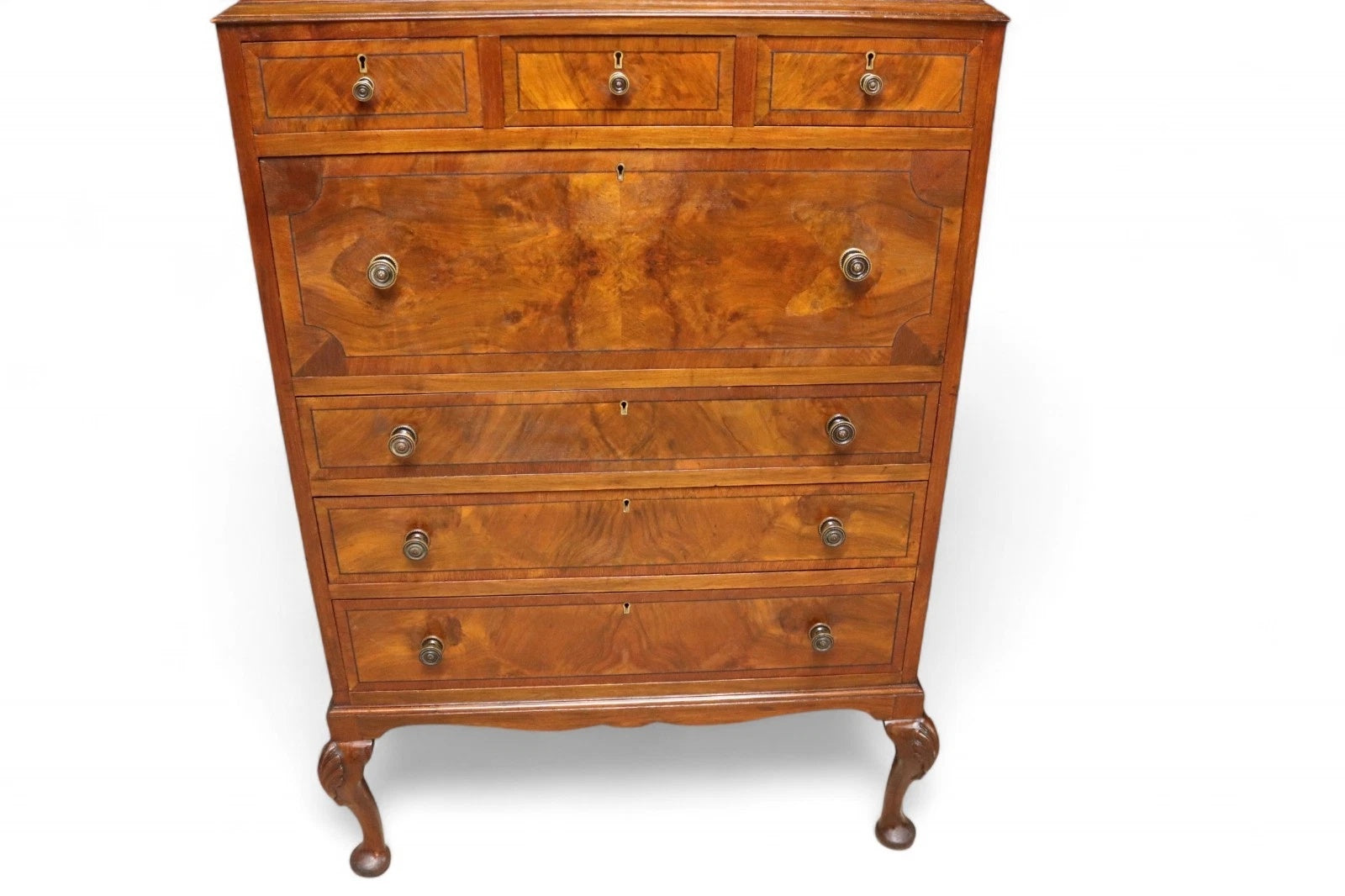 19thC Walnut Secretaire Chest George II Style Bureau Desk Antique Drawers