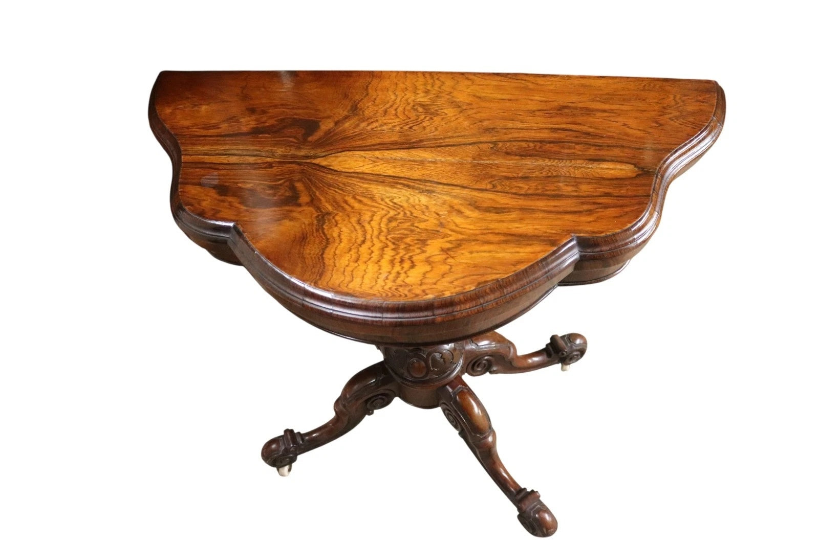 Victorian Antique Rosewood Card Table 19thC Fold Over Swivel Games Table