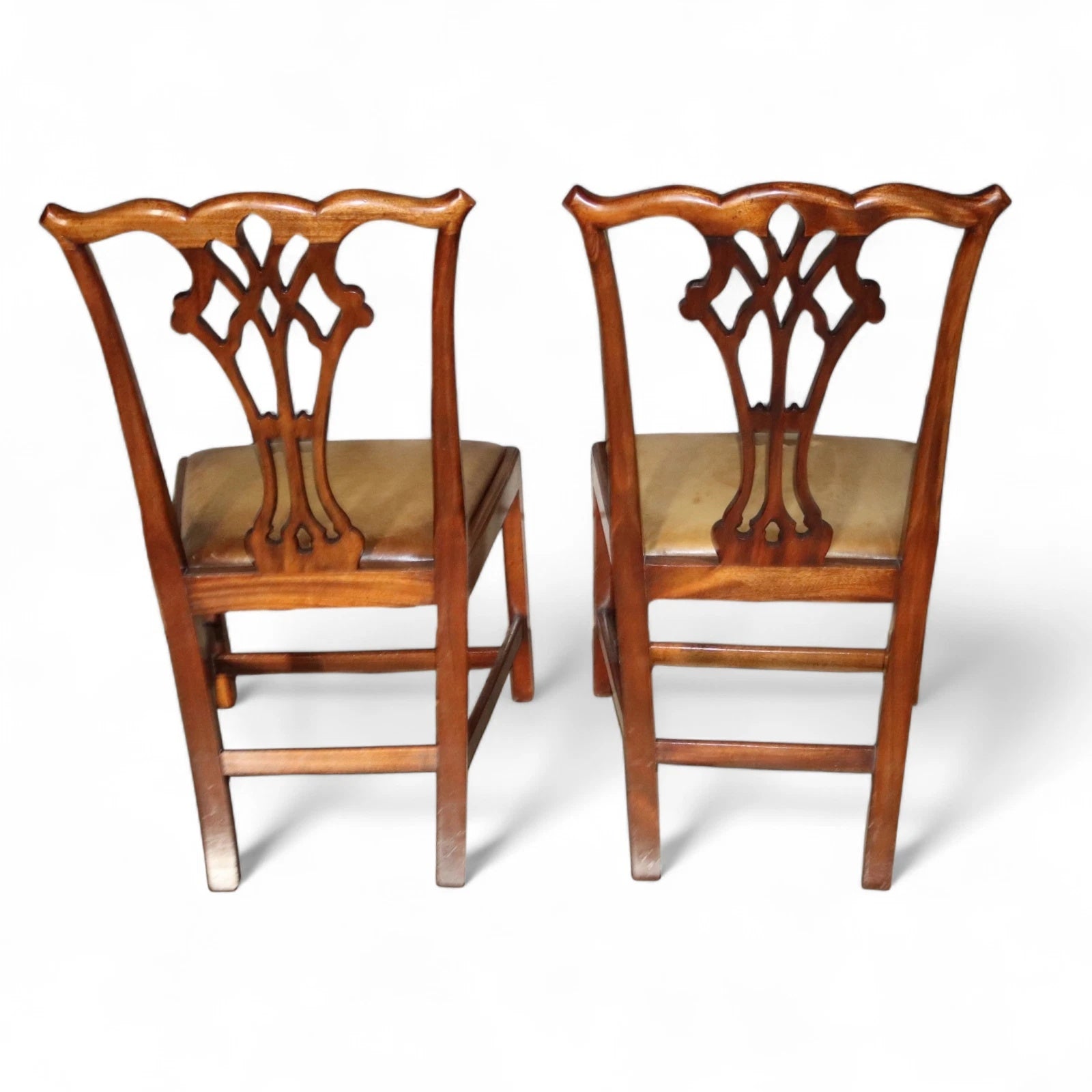 Set of 6 Chippendale Style Mahogany Leather Seat Dining Chairs