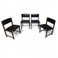Set of 4 Mid Century Teak Dining Chairs - Pivoting Tilt Back - Black Vinyl MCM