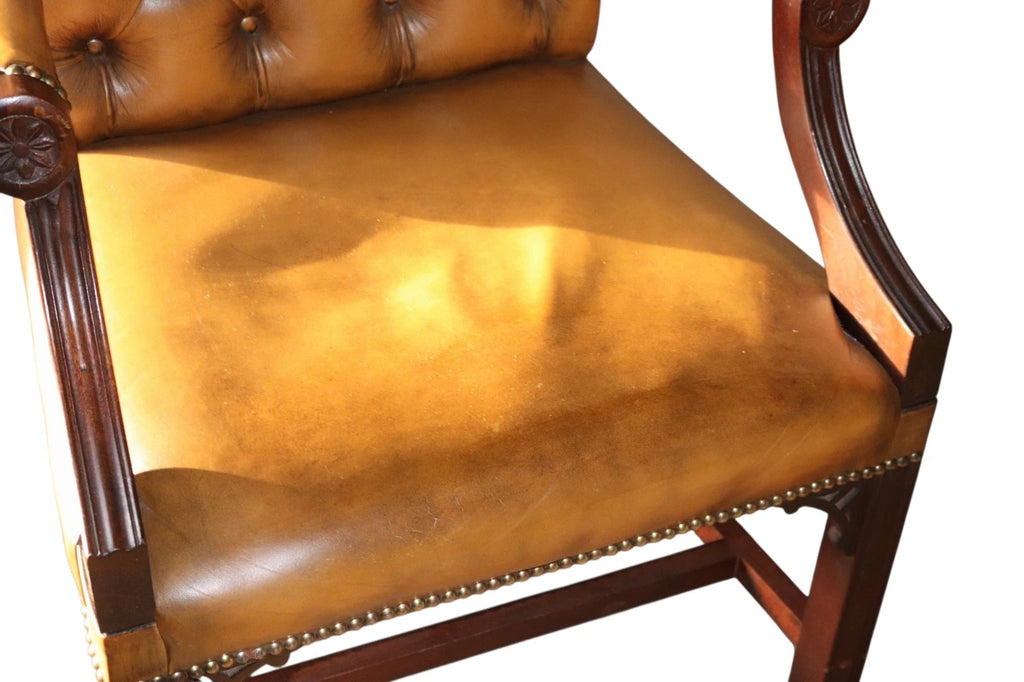 Vintage Tan Leather Gainsborough Georgian Style Chesterfield Chair / Armchair