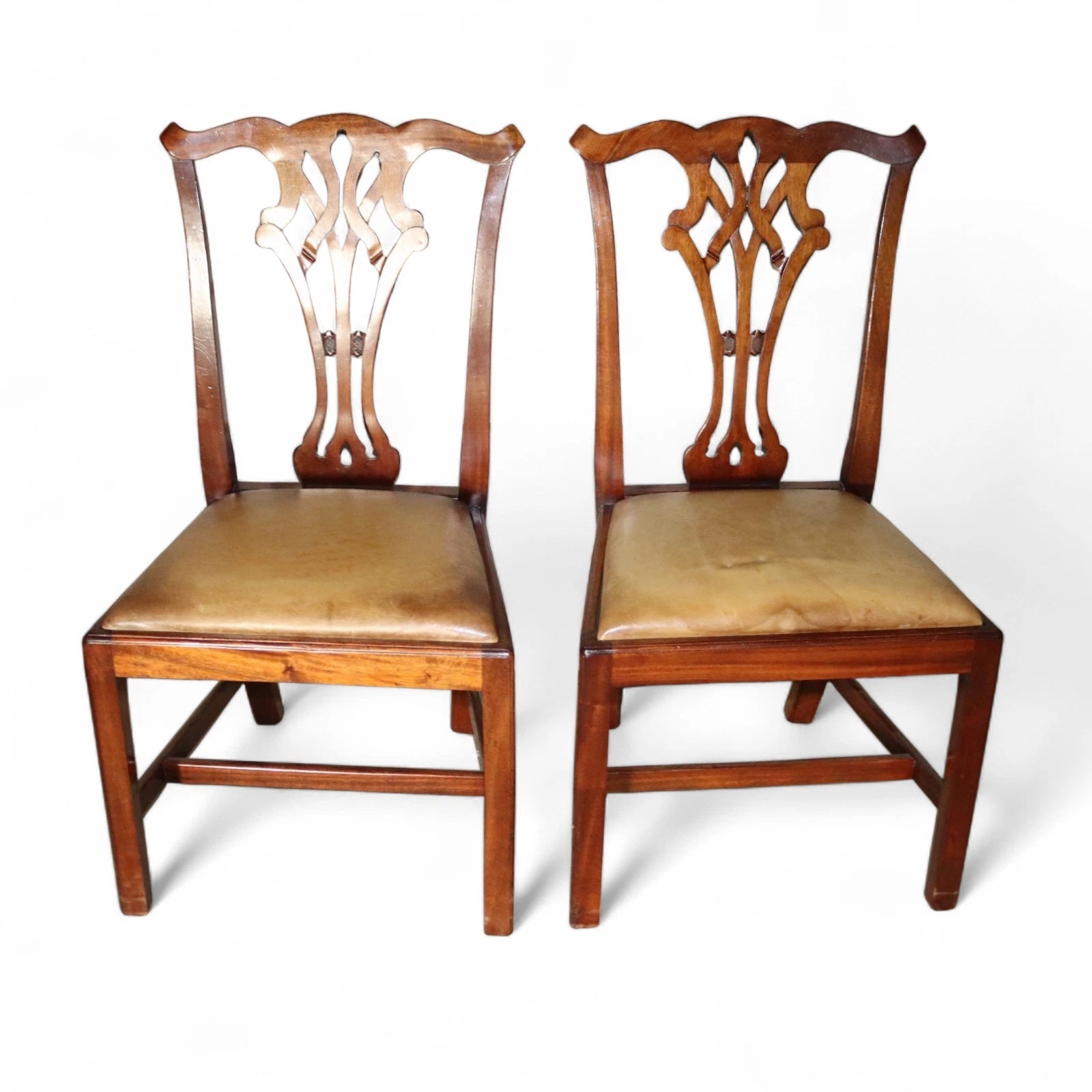 Set of 6 Chippendale Style Mahogany Leather Seat Dining Chairs