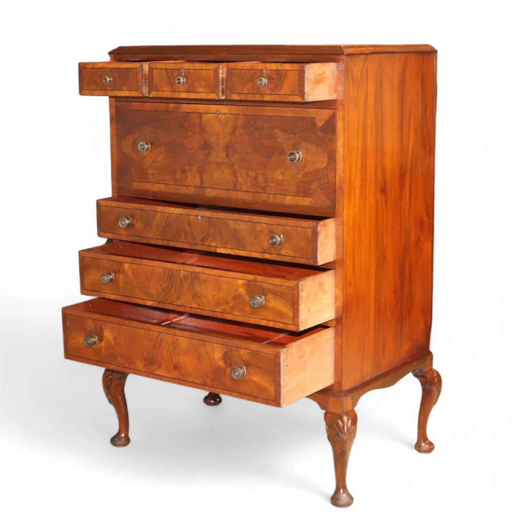 19thC Walnut Secretaire Chest George II Style Bureau Desk Antique Drawers
