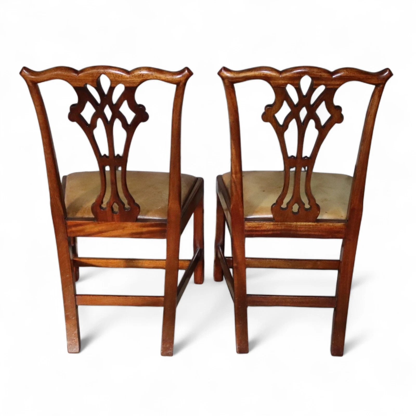 Set of 6 Chippendale Style Mahogany Leather Seat Dining Chairs