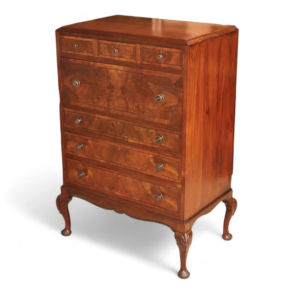 19thC Walnut Secretaire Chest George II Style Bureau Desk Antique Drawers