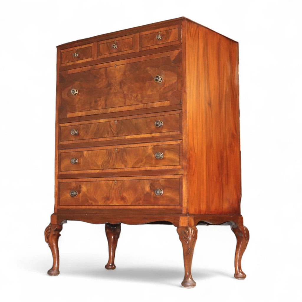 19thC Walnut Secretaire Chest George II Style Bureau Desk Antique Drawers