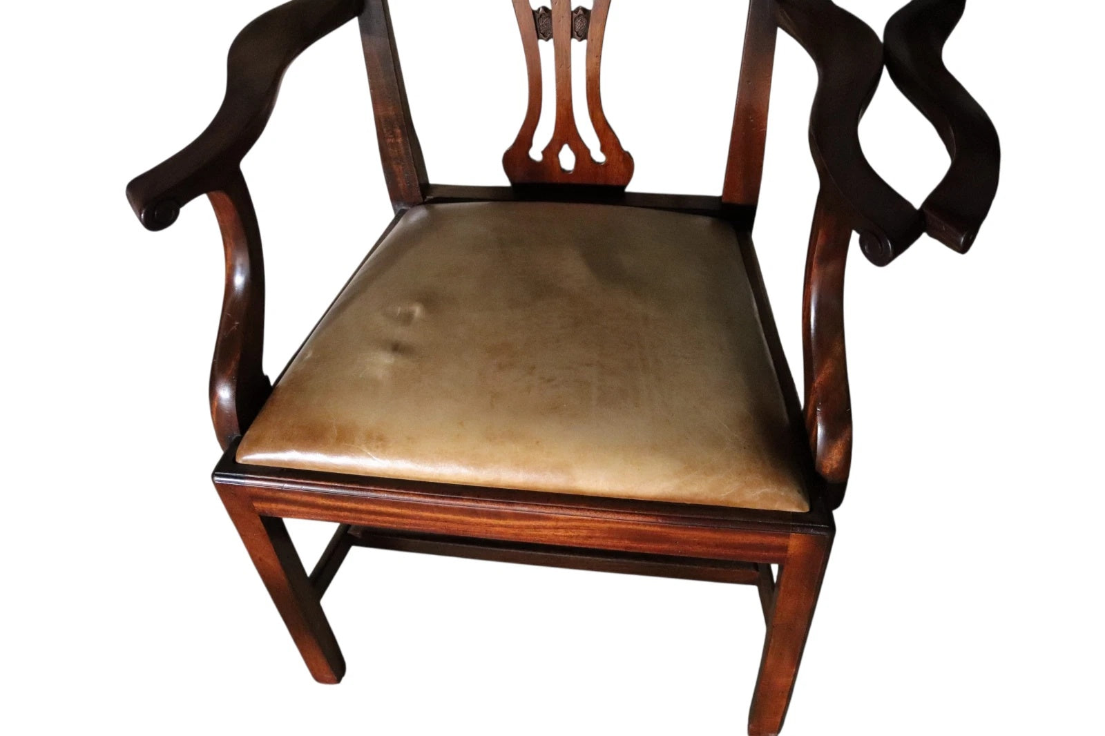 Set of 6 Chippendale Style Mahogany Leather Seat Dining Chairs