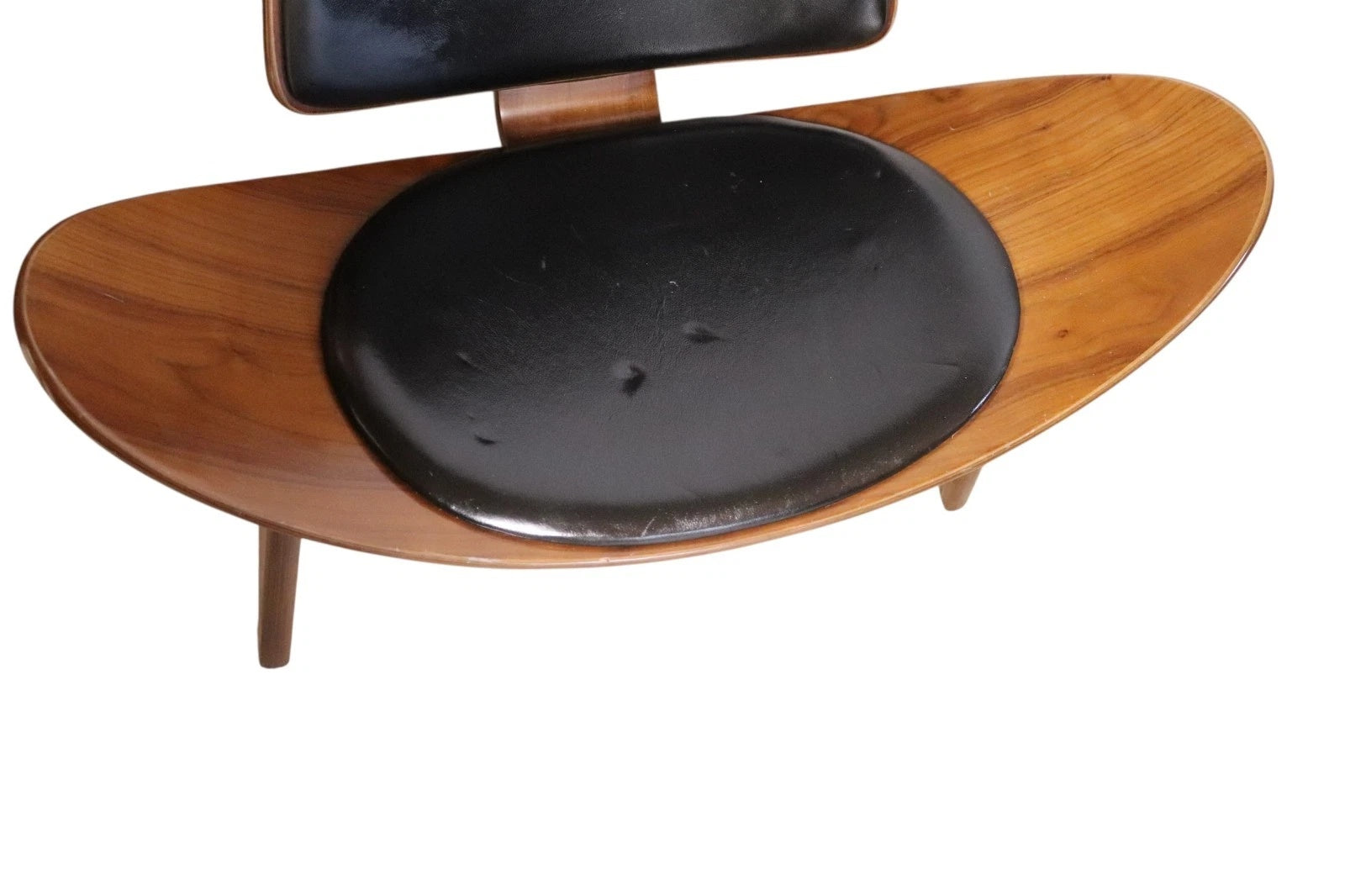 Mid Century Modern Walnut & Black Vinyl Shell Chair - Hans J. Wegner STYLE